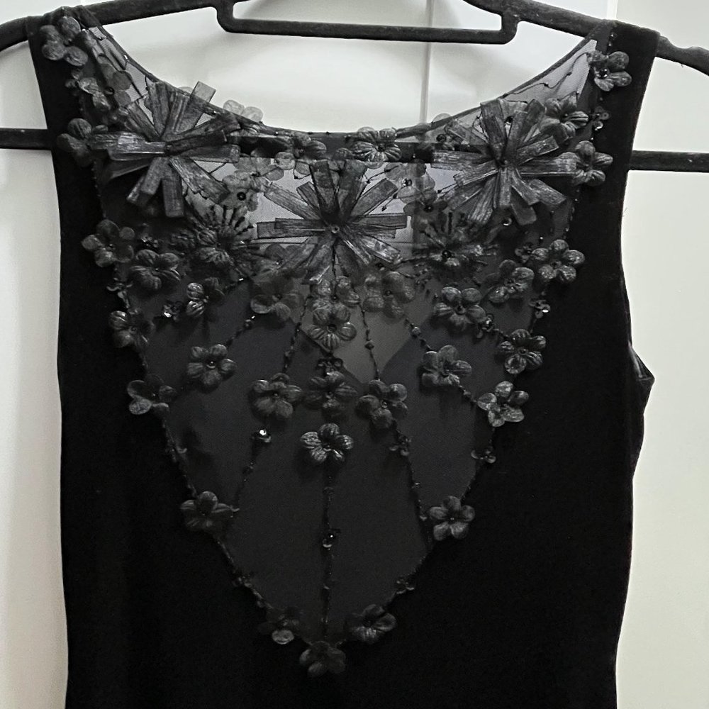 Black Velour Line Lace Sequin Embellished Long Formal Vintage Dress Women Size 2